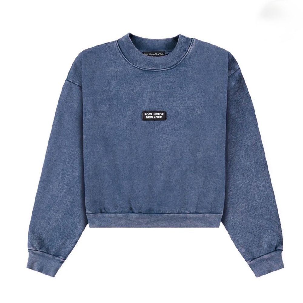 Pool House New York The Nolita Crop Crewneck Marble Blue Medium - Picture 2 of 9